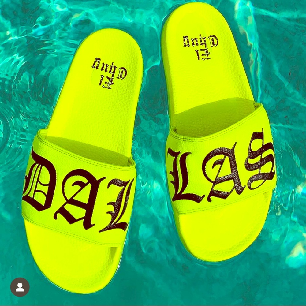 Brand new neon DALLAS slides - never worn size 7
